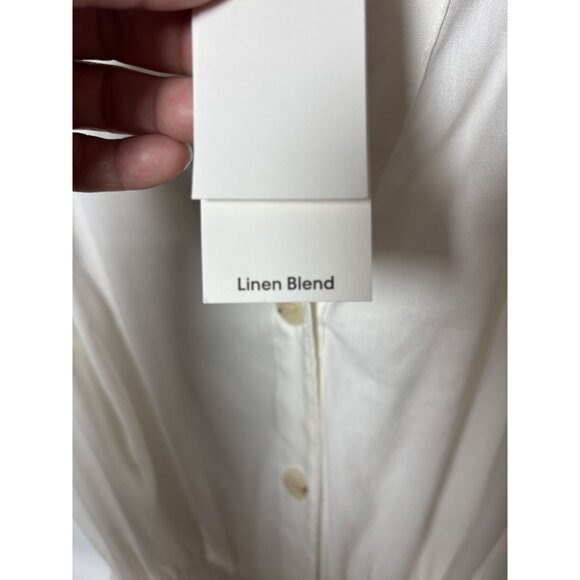 Womens SZ 10 Sleeveless White Linen Blend Belted Jumpsuit Button Front - Picture 7 of 9